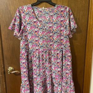 JODIFL Floral Casual Dress - Pink and Blue